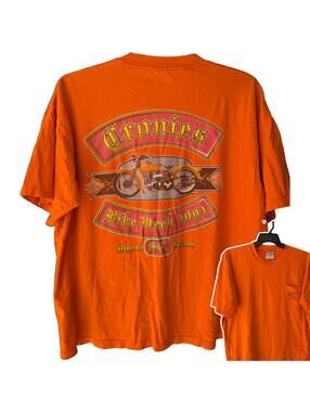 Vintage 2001 Myrtle Beach Bike Week Shirt XL Cronies Biker Pocket Tee HD Orange